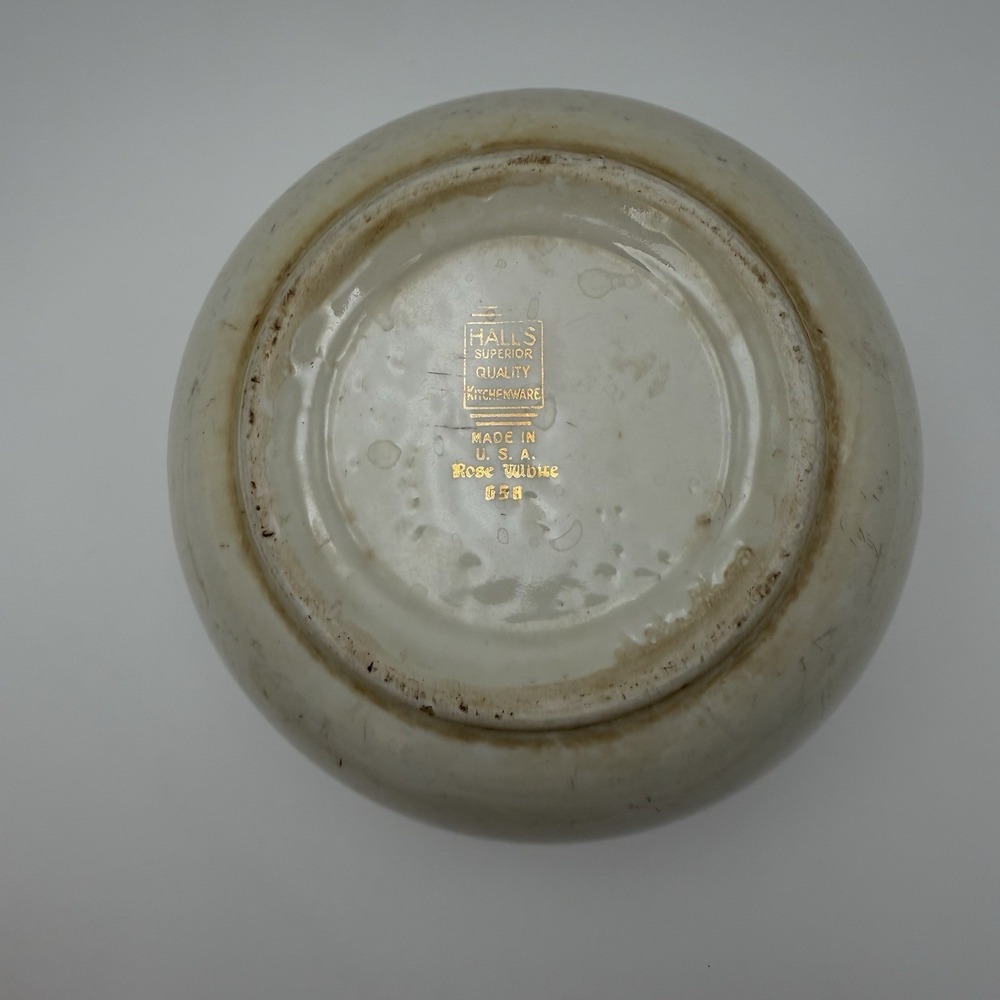 Vtg Mixing Bowl Stoneware Halls Superior Floral Rose Stained Cottagecore 8 in - Picture 8 of 14